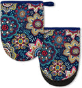 Boho Floral Mini Silicone Oven Mitts 2-Pack Set, Heat Slip Resistant Kitchen Gloves, Soft Short Oven Mittens for Safe Cooking Baking Grilling