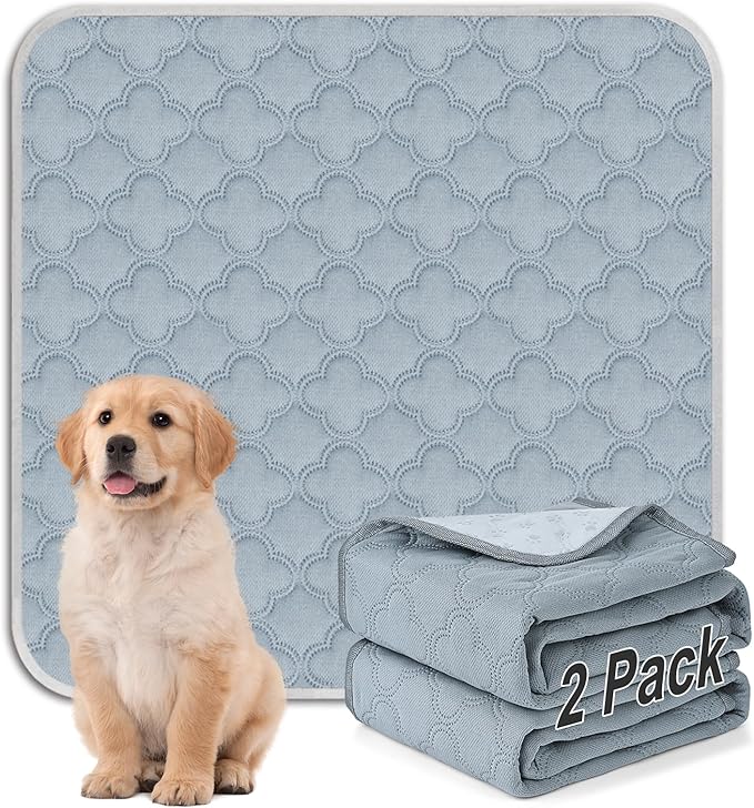 FunFurry Washable Pee Pads - 2 Pack Reusable Pee Pads with Paw Shape Non-Slip Backing - Waterproof, Super Absorbent (Light Grey, 41" X 41")