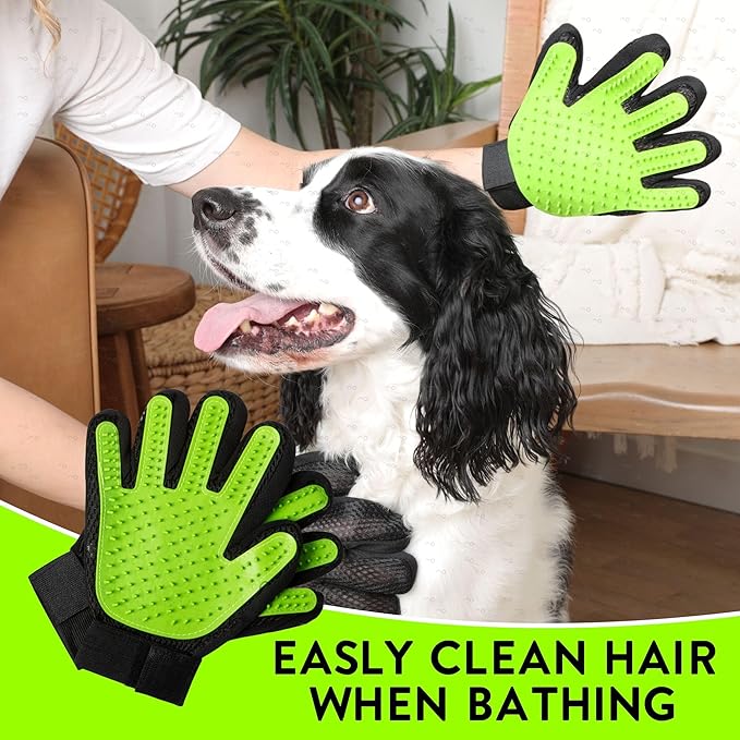 HappiTails Pet Grooming Gloves – 1 Pair – Deshedding & Bath Massage Mitts for Dogs & Cats – Choose from 5 Colors – Adjustable, Reusable & Easy to Clean (Lime Green)