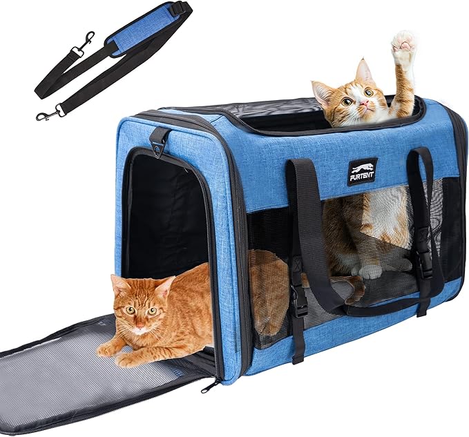 Furtent Large Cat/Dog Carrier up to 25 Pounds, Portable Soft Sided Pet Travel Carriers for Medium Big Cats and Puppy, Collapsible Puppy Crate Outdoor 20x13x13in, Dark Blue