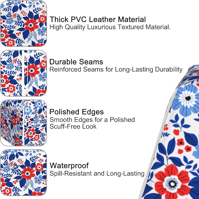 Red and Blue Flowers Tissue Box Cover Square,Tissue Box Holder with Belt Bottom,Stylish Leather Napkin Holder for Vanity Countertop,Nightstands,Office Desk,5.2"×5.2"×5.2"