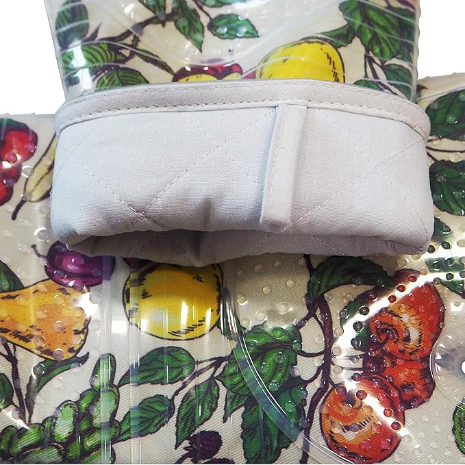 Oven Mitts Set of 2 with Transparent Clear Silicone Shell and Nice Friut Flower Cotton Lining, Heat Resistant to 500 F Kitchen Oven Gloves Pot Holder for Cooking (Friut Flower, Oven Mitts)