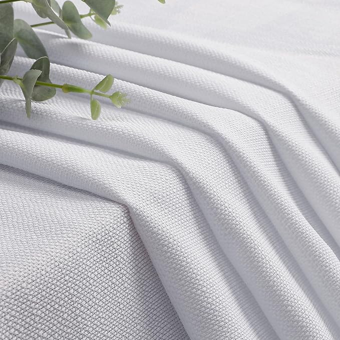 Lecloud Bessie White Kitchen Curtains 30 Inch Length 2 Panels, Light Filtering Cafe Short Curtains with Dual Rod Pocket, Semi Sheer Window Treatments for Bathroom Bedroom, Each 30 W x 30 L