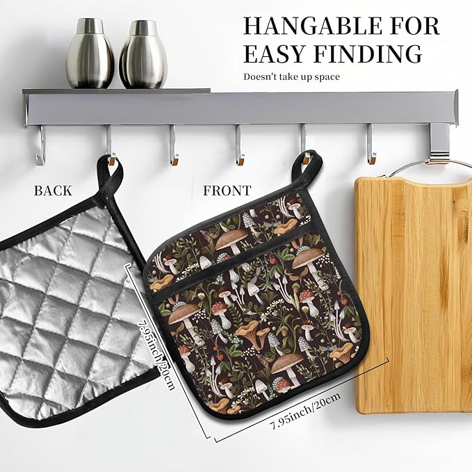 2 Pack Pot Holders for Kitchen Clearance, Cute Hot Pads, Funny Oven Pot Holders, Potholders Sets for Kitchen Heat Resistant Cute Boho Mushrooms