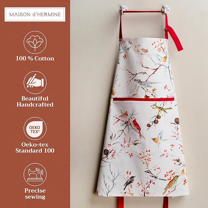 Maison d' Hermine 100% Cotton Apron for women with Pocket Kitchen Chef Apron for Men Cooking Gardening Server Waitress