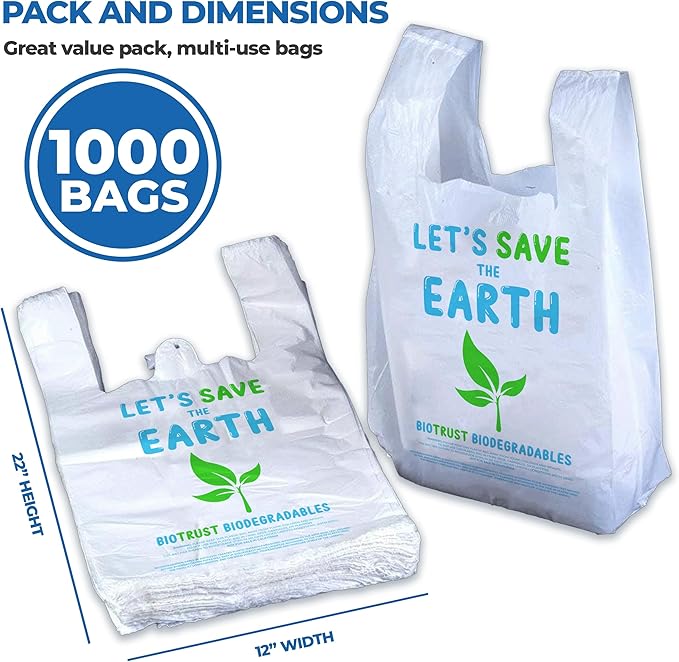 Biodegradable Thank You Bags | 1000 Count - Bulk | Extra Thick, Strong, Recyclable, & Reusable | 100% Biodegradable Shopping Bags, Grocery/Restaurant/Supermarket | 12" x 6.5" x 22" | Made in USA