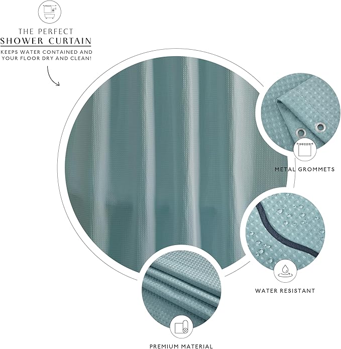 MONDAY MOOSE Scalloped Waffle Weave Shower Curtain with Rustproof Metal Grommet Holes for Bathroom, Machine Washable, Hooks Included (72x72 inch, Dark Blue/Sky Blue)