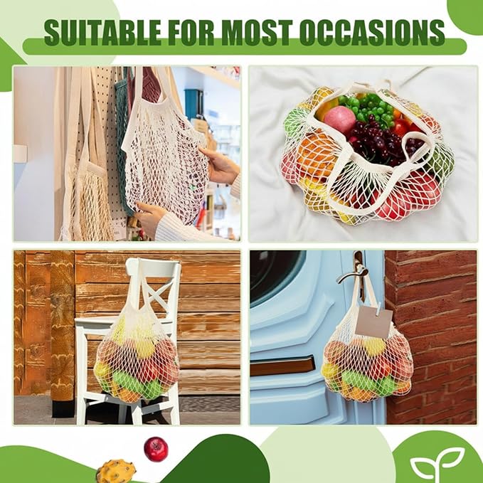 SATINIOR 8/16 Pcs Large Cotton Mesh Grocery Bags 16x16x12 Inch Reusable Cotton String Shopping Bag Beige Produce Container