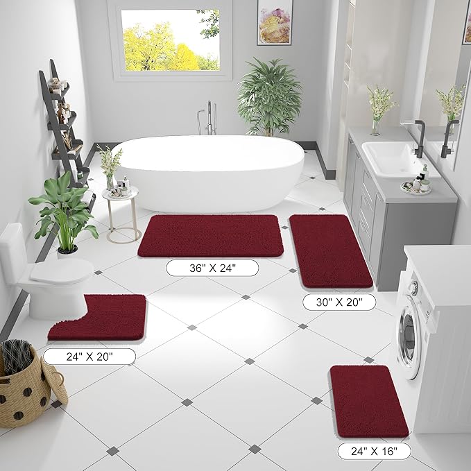 OLANLY Bathroom Rugs 59x24, Extra Soft Absorbent Chenille Bath Rugs, Rubber Backing Quick Dry, Machine Washable Bath Mats for Bathroom Floor, Tub and Shower, Home Decor Accessories, Burgundy