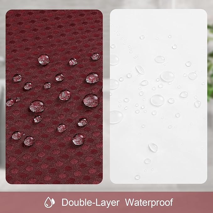Craidlela 3 in 1 Shower Curtain Set, Burgundy Waffle Shower Curtain and PEVA Liner Set with 12 Stainless Steel Shower Curtain Hooks, Waterproof Fabric Shower Curtains for Bathroom, 72 W x 72 H