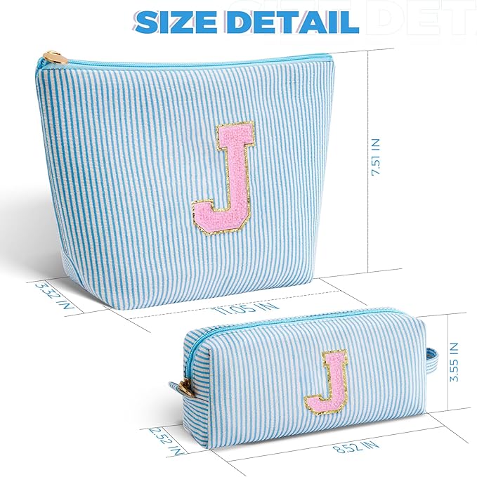 Btffitting Monogrammed Gifts for Women - Cosmetic Bag for Teen,Initial Cute Makeup Bag Set for Women,Trendy Pouch for Niece Sister Friend Female Her,Birthday Gifts for Daughter - Blue,J
