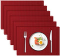 Blue Forest | Rectangular Faux Linen Placemats Set of 6 | Dual- Layered Thickened for Durability | Heat Resistant | Machine Washable | Wrinkle Free for Easy Care Indoor/Outdoor Use - Red