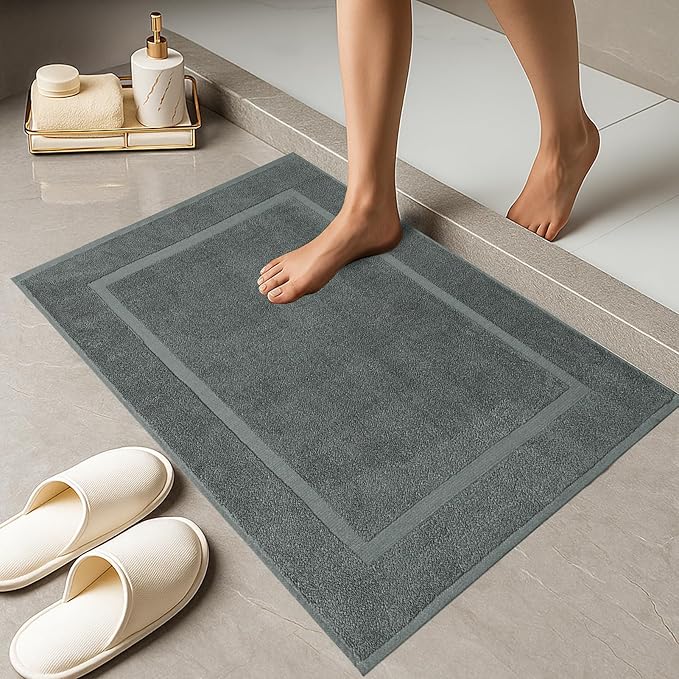 RIVERSIDE Bath Mat Set of 2 - Gray Bath Mats 21x34 Inches, Not a Bathroom Rug, 100% Ring Spun Cotton, Super Soft & Highly Absorbent Bathroom Floor Mats