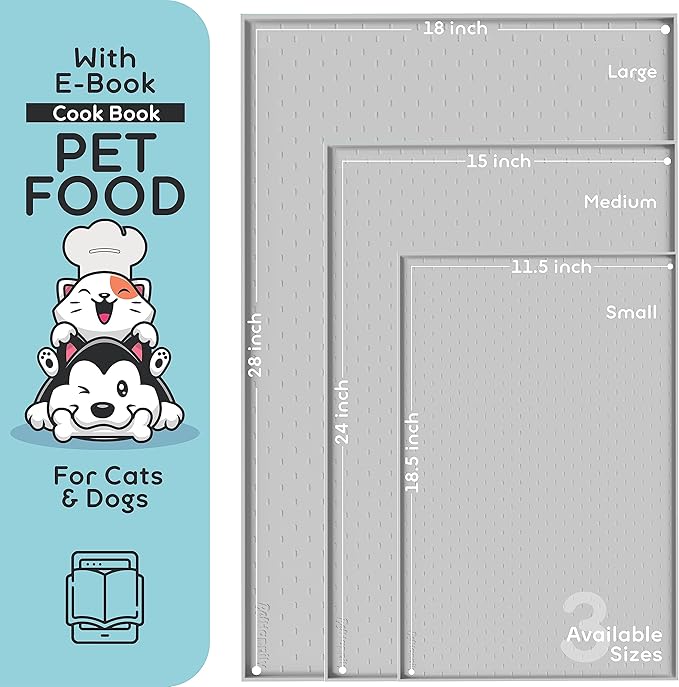 PetHappily Dog Food Mat - Raised Edges Dogs Mat for Food and Water Prevent Spill, Waterproof Cat Food Mats Protect Floors, Easy Clean Dog Bowl Mats for Food and Water, Silicone Pet Food Tray