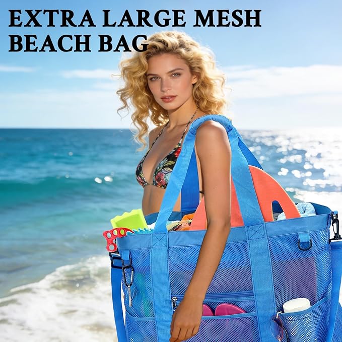 GYEUKHAM Mesh Beach Bag - Large Beach Tote Bag with Multiple Pockets for Family Beach Bag for Toys & Vacation Essentials