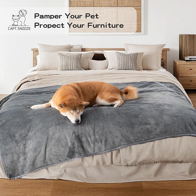CAPT.SNOOZE Waterproof Dog Blankets Dark Grey, 30"x40" Cat Blanket for Indoor Cats, Soft Fluffy Sofa Car Bed Protector, Reversible Leakproof Flannel Puppy Blanket for Small Medium Dogs