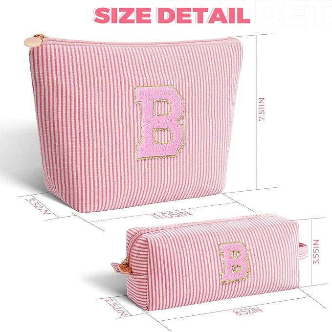 Btffitting Bridesmaid Gifts Wedding Day - Bridal Shower Gifts,Maid of Honor Gifts,Initials Makeup Bag Set Cosmetic Bag - Peach,B