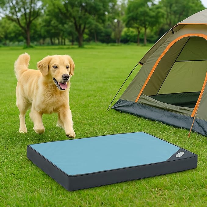 OUPEIWAWA Orthopedic Outdoor Waterproof Dog Beds for Large Dogs, Washable Pet Bed with Egg Crate Foam Pet Bed Mat for Crate and Removable Oxford Fabric Cover,41"x 29", Blue