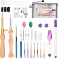 Pllieay 36PCS Punch Needle Kit for DIY Embroidery - Punch Needle with Finger Cots, Wooden Handles, Storage Bag, Ideal for Punch Needle Kits Adults Beginner