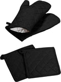 Oven Mitt & Pot Holder 100% Cotton Easter Heat Resistant Oven Gloves (7"x13") & Hot Pads (8"x8") Combo for Gifts, Cooking - Black