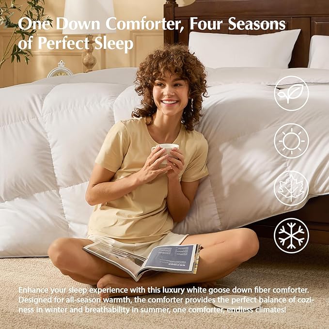 PACIFIC COAST Goose Down Fiber Comforters California King Duvet Insert, All Season White Comforter, 3D Hidden-Stitch Baffle Box Design,8 Tabs, Gifts for Women/Men, Extra Fluffy Luxury Duvet (104"x96")