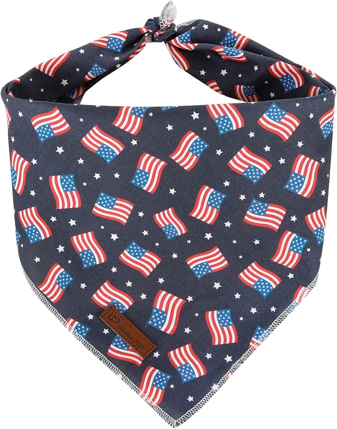 UP URARA PUP 4th of July Dog Bandana, Patriotic Bandana for Medium Large Dog, Cute Patriotic Puppy Bandana, Cotton American Flag Pet Triangle Bid Scarf Kerchief for Girl Boy Dogs