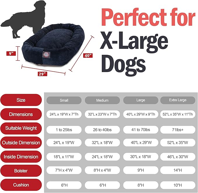 Majestic Pet Villa 52 Inch Shredded Memory Foam Dog Bed for X-Large Sized Dog 52x35x11 Inch–Orthopedic Pet Bed with Removable Washable Cover-Washable X-Large Puppy Mat with Head Support-Navy