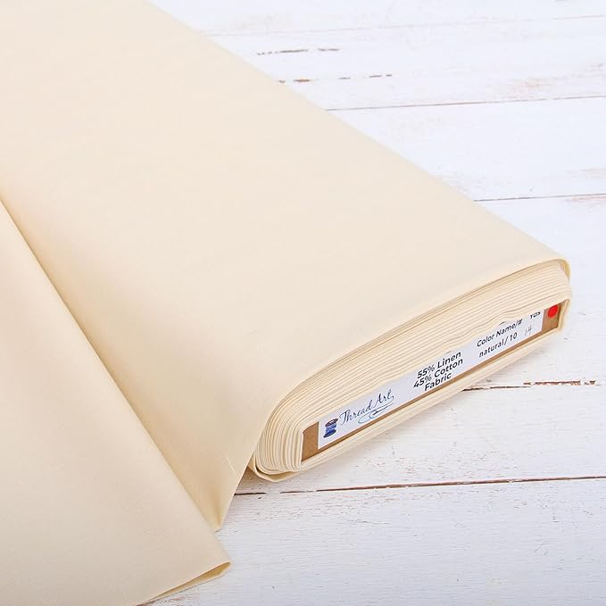 Threadart Linen Fabric by The Yard - Premium Cotton Linen Fabric for Embroidery, Cross Stitch, Apparel, Canvas, Home Décor- 55" Width - Natural