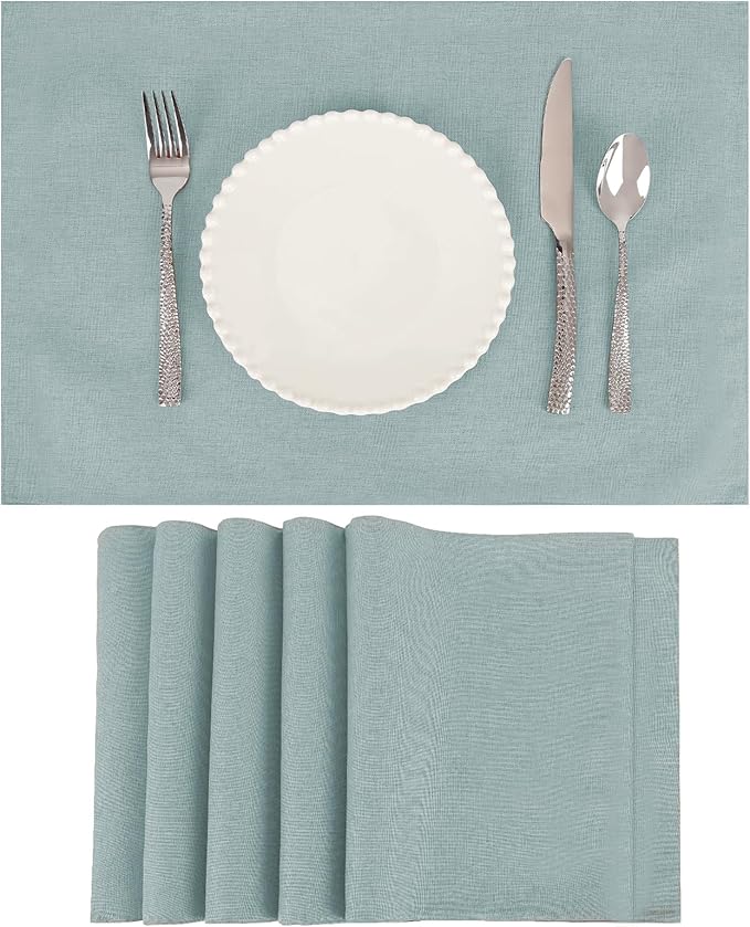 Placemats Set of 6 Linen Type Fabric Cloth Placemats, 19 x 13 Inch Double Layered Thick Wrinkle Free Heat Resistant Table Place, for Dining, Kitchen, Party (Light Gray, 48 * 33cm)
