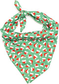 THE WORTHY DOG Classic Tie-On Dog Bandana – Soft Cotton Flannel Square Pet Bandana, Santa Hats Pattern, Green, Small