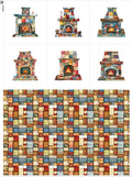 Patchwork Fireplace Cotton Fabric Panel – 6 Designs (10×10 inch Each) + Bonus Sheet 29.5×19.6 inch, 100% Cotton 140 GSM, Made in Türkiye
