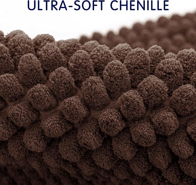 SUBRTEX Bathroom Rugs, 24" x 60" Chenille Bath Rug Soft Short Plush Bath Mat Soft Shower Mat Water Absorbent Shower Mat Quick Dry Machine Washable, Chocolate