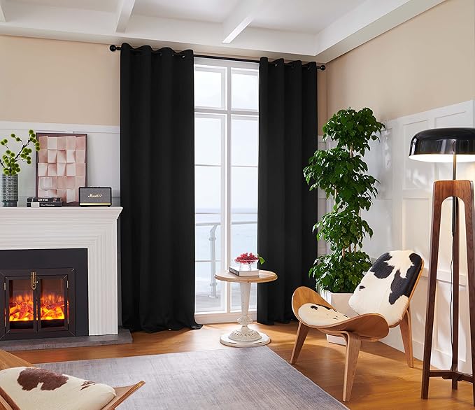 Rutterllow 100% Blackout Curtains 2 Panels, Full Shade 108 Inches Long Complete Drapes for Living Room, Thermal Insulated Bedroom Window Treatment Drapes (Black, 52x108 inch)