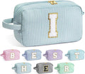 YOOLIFE Initial Cosmetic Bag for Women - Monogram Cute Makeup Bag Cosmetic Case Toiletry Pouch for Women Her Best Friend Sister Teacher, Personalized Birthday Gifts for Women, Green I