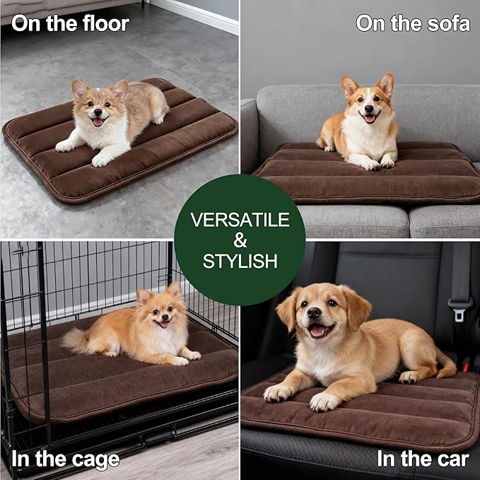 Fogkiss Dog Bed Mat, Reversible Dog Crate Pad with Washable Kennel Mat and Soft Foam, Flat Pet Bed for Dogs & Cats, for Crates Carriers & Travel (Dark Brown, 23" L*14" W*1.5" Th)