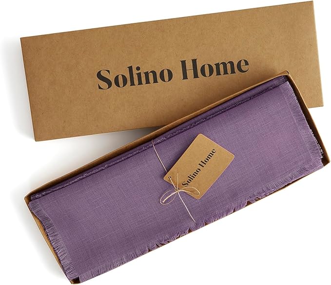 Solino Home Linen Fringe Cloth Placemats Set of 4-100% Pure Linen Mulberry Placemats 14 x 19 Inch for Valentines, Spring, Easter