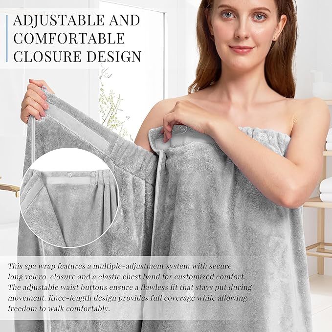 PJGGZ Towel Wrap for Women, Three Adjust Clasps Closure Bath Wraps After Shower Spa Sauna Bathrobe(Available in Plus Size)