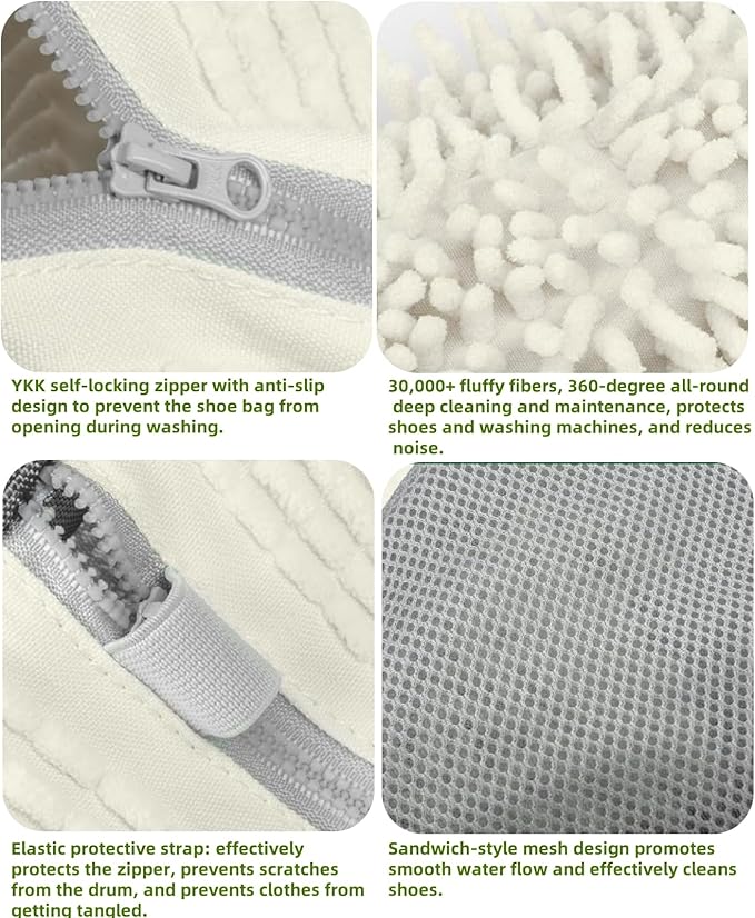 LOJWRY Shoe Bags for Washing Machine 2 Pcs XL, Shoe Laundry Bag for Washer 360°Deep Clean with Self-Locking Zipper, Effectively Protect Shoes Suitable for Sneaker, Tennis or Other Types(White)