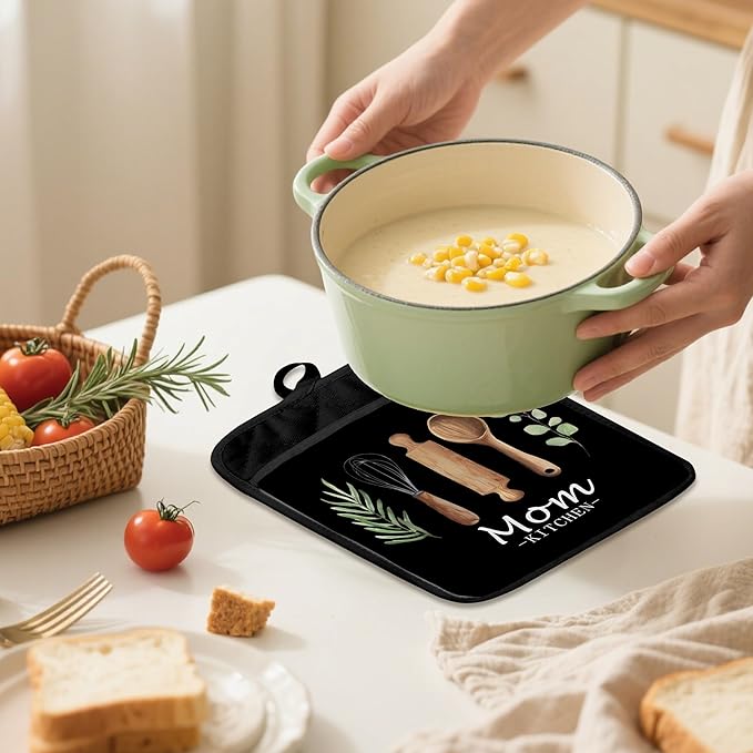 Mom Kitchen Gifts Pot Holders 2 Pack Set, Baking Cooking Gifts for Mom, Gift for Mama Mother Resistant Oven Hot Pads for Kitchen Countertop Baking