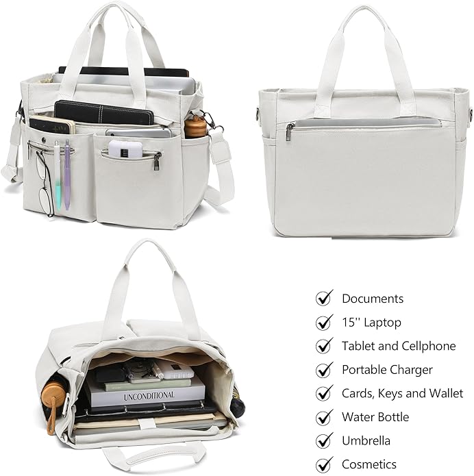 Women's Large Canvas Tote Bag Set (2PCs) - Ideal for Laptop, Hobo, Crossbody, Handbag, Travel, Gym & Work