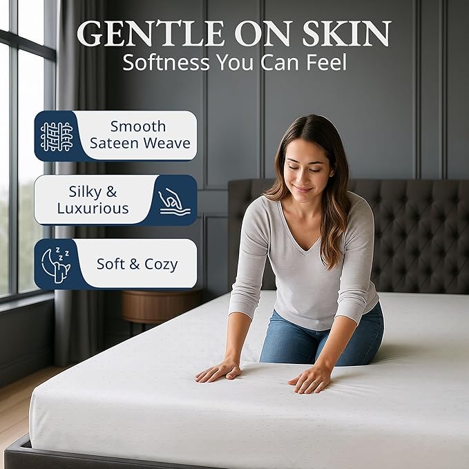 Lane Linen 100% Egyptian Cotton Queen Size Fitted Sheet Only (61"x81" + 16") - Elegant Sateen Weave, Ultra Soft, Breathable, Highly Durable, Deep Pockets Upto 17" - Swiss Dot White