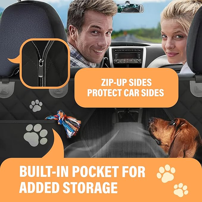 Active Pets Dog Car Seat Cover for Back Seat, Waterproof Pet Protection Hammock, SUV Truck Car Backseat Protector with Safety Features, Black