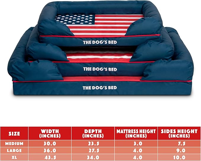 The Dog's Bed Replacement Outer Cover for The Dog's Bed Orthopedic Memory Foam Dog Bed. Washable Oxford Fabric, Medium (Blue with Red Piping USA Flag Embroidery & Centre Flag) Veterinary Approved