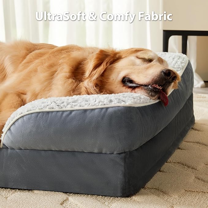 LEXTRO Orthopedic Dog Bed for Medium Dogs, Egg Crate Foam Bed for Medium Dogs, Equipped with Removable Waterproof Pillow Cover and Anti-Slip Bottom, Pet Bed