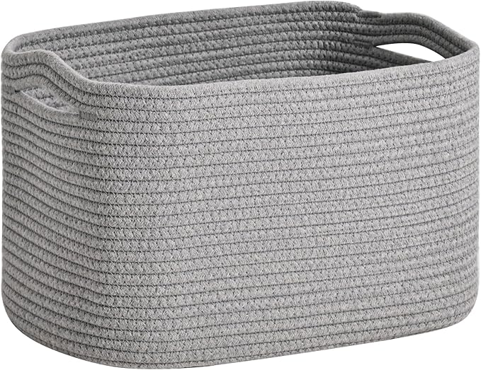 ICERZCZ Woven Cotton Rope Storage Basket for Organizing, Cute Decorative Baskets for Gifts Empty, Organizer Bins for Dog Toy, Baby Laundry, 17“×13”×9.5“, Light Grey