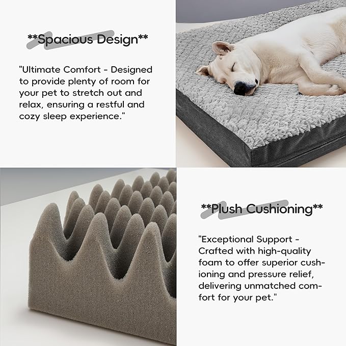 Sytopia Indestructible 44" Dog Bed for Large Dogs – Waterproof, Washable, Removable Cover, Thick Orthopedic Support, Durable Multi- Size Comfort Clearance Indoor Flat Dog Bed, Dark Grey