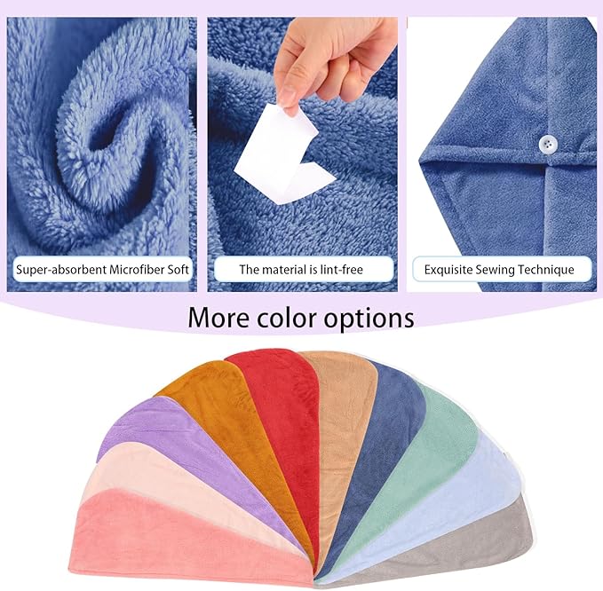 AGKXHDEC 3 Packs Single Layer Microfiber Hair Turbans - Drying Wrap for Women (Dark Blue,Light Blue,Light Green)
