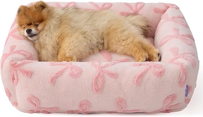 LE SURE Cute Dog Bed for Small Dogs - Washable Puppy Beds,Cozy Rectangle Orthopedic Pet Sofa with Jacquard Shaggy Plush & Anti Slip Bottom,25x21x7inches