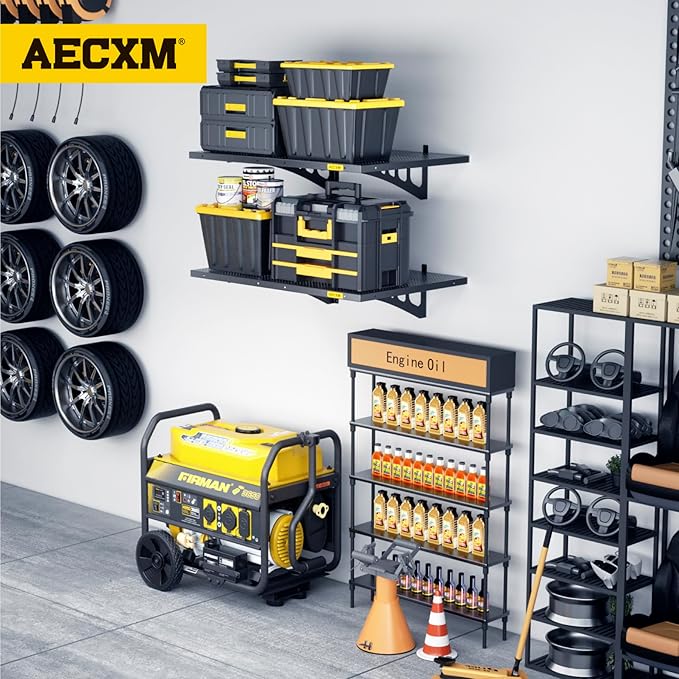 Aecxm 2-Pack 2x3ft Adjustable Garage Wall Shelving 560lbs Load Capacity Heavy Duty Wall Mounted Storage Shelf Metal Floating Shelves for Garage(Black)