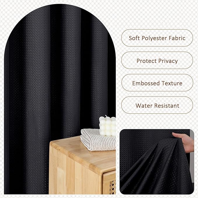 Ebesto Black Long Shower Curtain 84 Inch Length 1 Piece, Embossed Textured Soft Fabric Bathroom Shower Curtain, Water Repellent Machine Washable Cloth Hotel Spa Bath Decor, 72Wx84L Inches